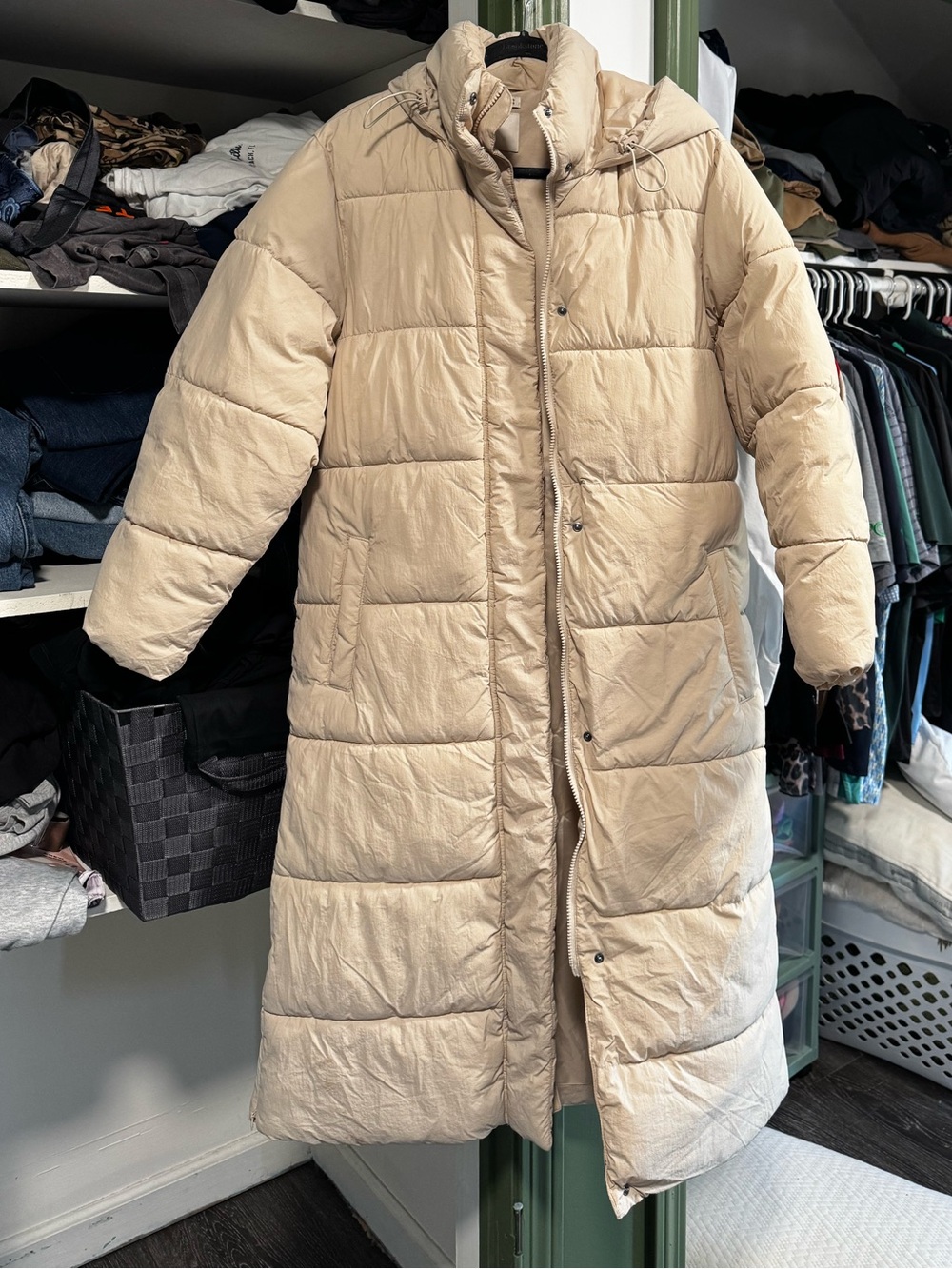 Universal Thread Long Quilted Puffer Coat - Beige